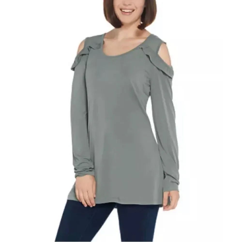 Belle by Kim Gravel Ruffle Cold Shoulder Tunic Shirt